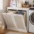 White Louvered Laundry Cabinet Set of 2 Fabric Baskets