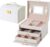 White PU Leather Jewelry Box with Lock, Portable Travel Case for Rings Earrings. Velvet Lined Organizer with Handle & Drawers, Secure Storage Container for Women