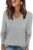 WIHOLL Sweaters for Women Trendy Fall Fashion 2026 Casual V Neck Long Sleeve Tops Crochet Knit Vacation Office Teachers School Outfits Fall Tops Cute Winter Clothing Pullover Grey L