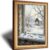 Winter Window View Gold Framed Wall Art, Snowy Bird Feeder Painting