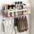 Wire Fruit Basket for Kitchen Storage, 304Stainless Steel Hanging Storage Baskets Organizer Wall Mount, Large Capacity Spice Shelf with 8 hooks, for Kitchen Cabinet, Bathroom, Shower, Home Decor