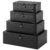 Woanger Set of 4 Wicker Baskets with Lids, Nautral Seagrass Storage Baskets, Woven Rectangular Basket Bins, Rattan Storage Organizer for Shelf Closet Bedroom(Black)