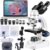 Woehrsh Microscope for Adults WF10x and WF25x eyepieces, 40X-2000X Magnification USB Camera, Microscope for Adults Suitable for Laboratory School Home Education（White Microscope）