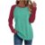 Women Block Color Long Sleeve Shirts Crewneck Baggy Casual Blouses Fashion Stretchy Loose Comfy Home T-Shirts Mint Green
