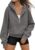 Women Cropped Hoodie Half Zip Pullover Long Sleeve Dark Gray