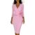 Women Elegant V‑Neck 3/4 Sleeve Bodycon Dress, Ruffle Hem Fitted Waist Slim Party Dress (Pink,X-Large)