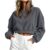 Womens Corduroy Crew Neck Crop Sweatshirts Oversized Pullover Tops