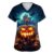 Women’s Halloween Scrub Top V Neck Nurse Uniform Top(Blues Medium)