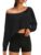 Womens Off the Shoulder Crop Tops Long Batwing Sleeve Boat Neck Shirts