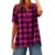 Women’s Plaid Blouse,Short Sleeve Notched V Neck Half Button Casual Tops