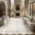 WondRg 9×12 Washable Vintage Area Rug for Living Room Bedroom Beige Grey Soft Non Slip Large Throw Rug Lightweight Scalloped Low Pile Distressed Carpet Office Playroom Dining Room Classroom