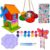 Wooden Bird House Painting Kit for Little Ones, DIY Bird House Set with Windmill Birdhouse 7.87 in / 20 cm and Flower Feeder, 12 Paints, 2 Brushes, Diamond Stickers, Bird Wind Chime, Gift Box