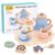 Wooden Blue Tea Set Toys – Kids Pretend Play – Tea Party Set with Tea Cup Set and Play Kitchen Accessories – Montessori Toys – Cooking Set – Gift Set for Girls Boys