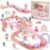 WoodenEdu Wooden Train Set for Girls,46Pcs Train Track Railway for Toddlers