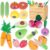 Wooden Fruit & Vegetable Play Food Set for Kids kitchen Accessories – Toddler Montessori Play Kitchen Food Toys, Wooden Cutting Toy with Storage Bag, Grocery Pretend Play Gifts for Girls Boys Ages 3+