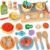 Wooden Play Kitchen Accessories Cooking Set, Kids Pots and Pans Playset with Storage Stove, Pretend Play Wooden Kitchen Toys for Toddlers 2-5 Years Old Girls Boys
