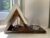 Wooden Tent Book Stand with Cup Holder, Rustic Desktop Organizer, Multi-Functional Book Display Rack for Bedroom Living Room Office, Brown Finish