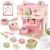 Wooden Toy Coffee Maker for Kids, Pink Pretend Play Kitchen Set