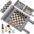 Woodronic Magnetic Chess Checkers Backgammon Set, 3 in 1 Magnetic Chess Game for Adult, Roll-up Portable Suede Board Game for Outdoor, Travel Backgammon Strategy Game Set for 2 Players, Grey