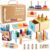 WoodTrove Wooden Montessori Toys for 1+ Year Old, 9-in-1 Learning Educational Set with 3-in-1 Activity Box, Pound Bench, Shape Puzzle, Cloth Books, Fishbone Matching & Ring Stacker