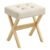 Wood Vanity Stool with Cushion, Natural Beige Foot Rest, Solid X Legs, 16.5″ W