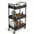 WOPITUES 3-Tier Wooden Rolling Utility Cart with Metal Handle, Mobile Organizer Trolley with 4 Lockable Wheels, Multifunctional Storage Cart for Kitchen, Nursery, Classroom, Living Room, Office, Black