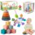 Wuzhineisn Montessori Baby Toys for Ages 6-18 Months – Pull String Teether, Stacking Blocks, Sensory Shapes Storage Bin, Infant Bath Time Fun, 4 in 1 Toddlers Toy Gifts for 1 2 3 Year Old Boys Girls