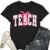 YERKOP Teacher Shirts for Women Coquette Bow Teach T-Shirt Kindergarten Teaching Life Tee Tops Black