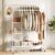 Yoobure Double Rods Clothes Rack – Portable Clothing Rack with Wheels, Rolling Garment Rack with 3-Tier Shelves & 4 Hooks, Freestanding Clothing Racks for Hanging clothes, Coat Rack for Closet Bedroom
