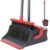 Zeawec Broom with Dustpan Combo Set, Long Handle Upright Standing Self-Cleaning Broom and Dustpan Set for Pet Hair & Dust Cleanup, Indoor Outdoor Use for Home, Kitchen, Office, Red & Gray