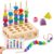 ZGIMI 3 in 1 Montessori Wooden Toys, Lacing Beads & Stacking Blocks & Shape Sorter Sequencing Toy Set, STEM Preschool Educational Learning Fine Motor Skills Toys for Toddlers 3 4 5 Years Gifts