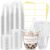 Ziliny 100 Sets Clear Plastic Cups with Lids, Straws and Stickers, Disposable Iced Coffee Cups Thickened PET for Iced Coffee, Bubble Tea, Smoothie, Cold Drinks, Juice, Shops (10oz)