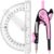 Zonon 2 Pcs Protractor and Compass Set, Swing Arm Protractor, Pink Clear